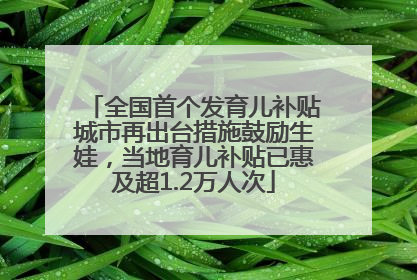 全国首个发育儿补贴城市再出台措施鼓励生娃，当地育儿补贴已惠及超1.2万人次