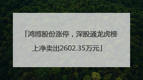 鸿博股份涨停，深股通龙虎榜上净卖出2602.35万元